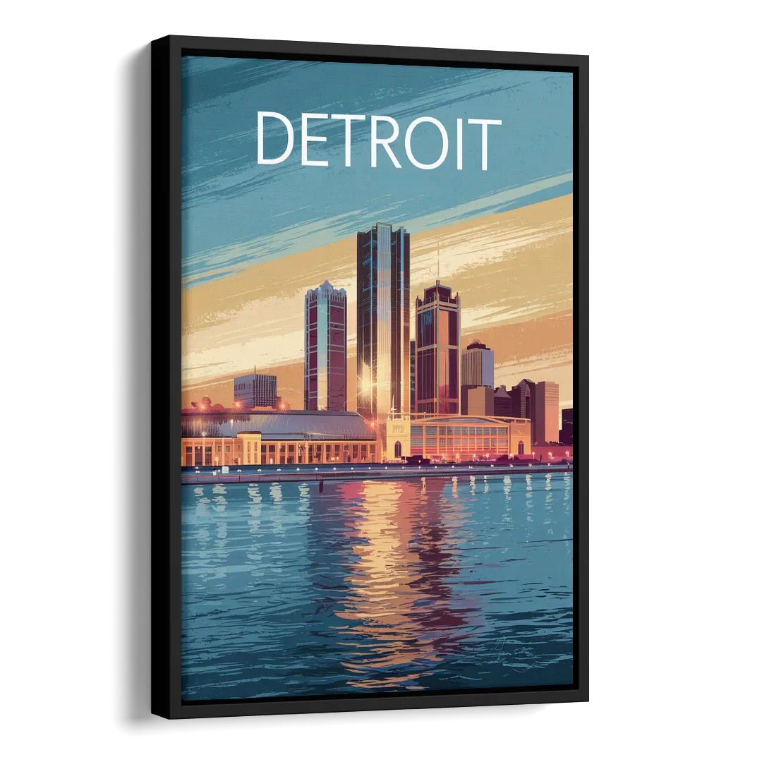 Detroit Historic Landmarks Side - Black Canvas Wall Art