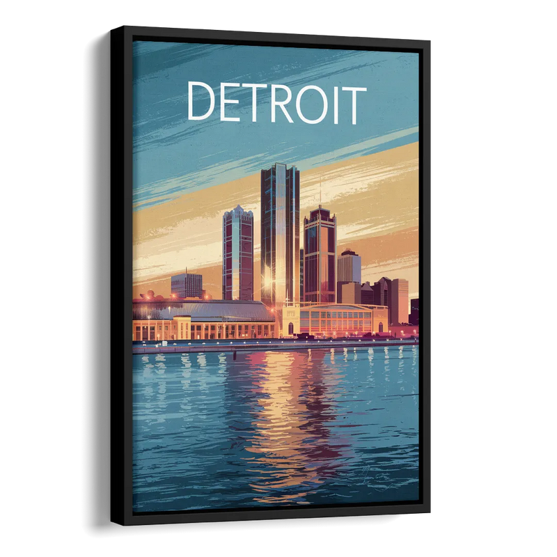Detroit Historic Landmarks Side - Black Canvas Wall Art