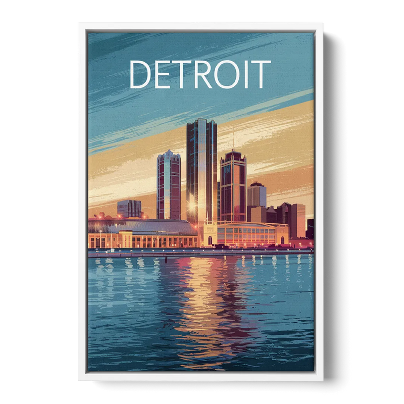 Detroit Historic Landmarks Front - White Canvas Wall Art