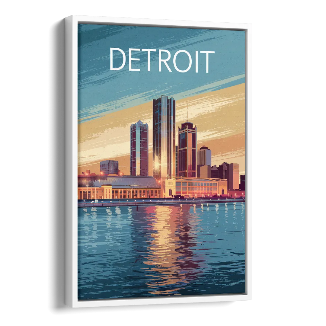 Detroit Historic Landmarks Side - White Canvas Wall Art