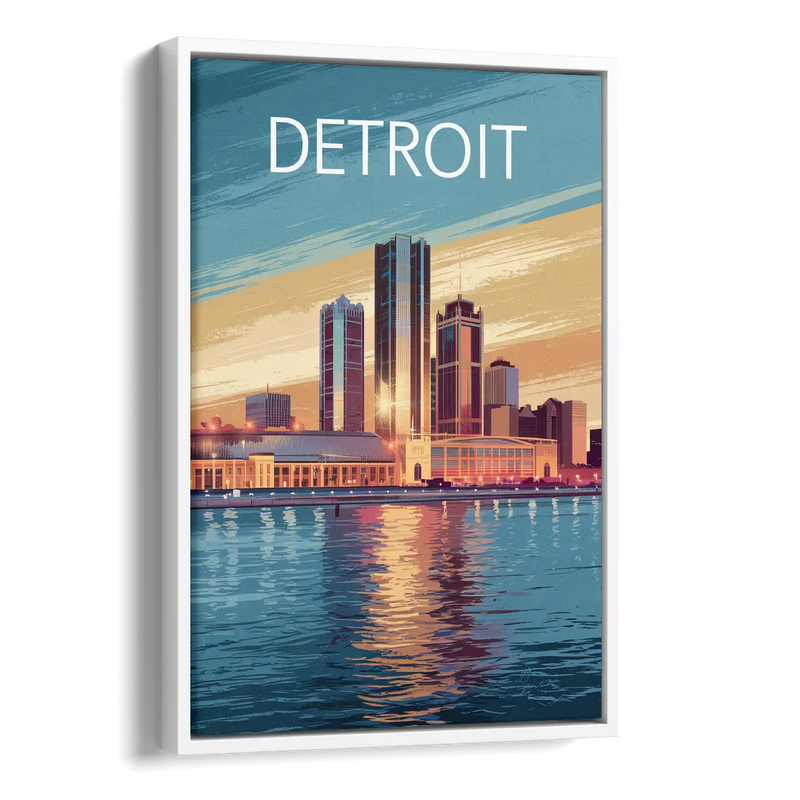 Detroit Historic Landmarks Side - White Canvas Wall Art