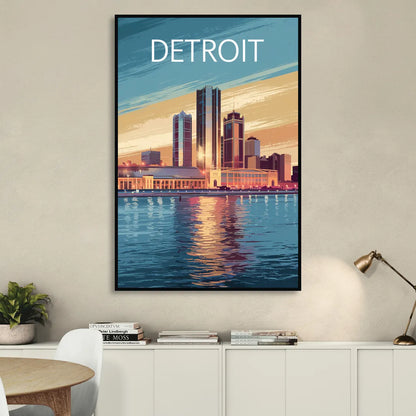 Detroit Historic Landmarks Living Room - Black Canvas Wall Art