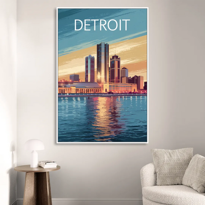 Detroit Historic Landmarks Living Room - White Canvas Wall Art