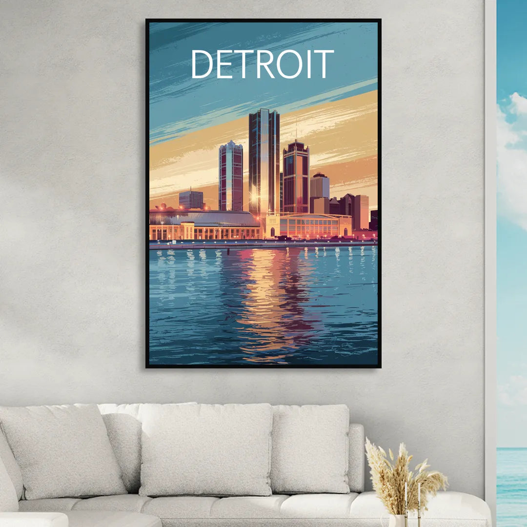 Detroit Historic Landmarks Sitting Room - Black Canvas Wall Art