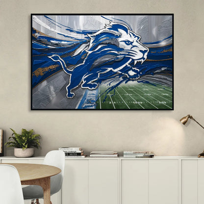 Detroit Lions Football Living Room - Black Canvas Wall Art
