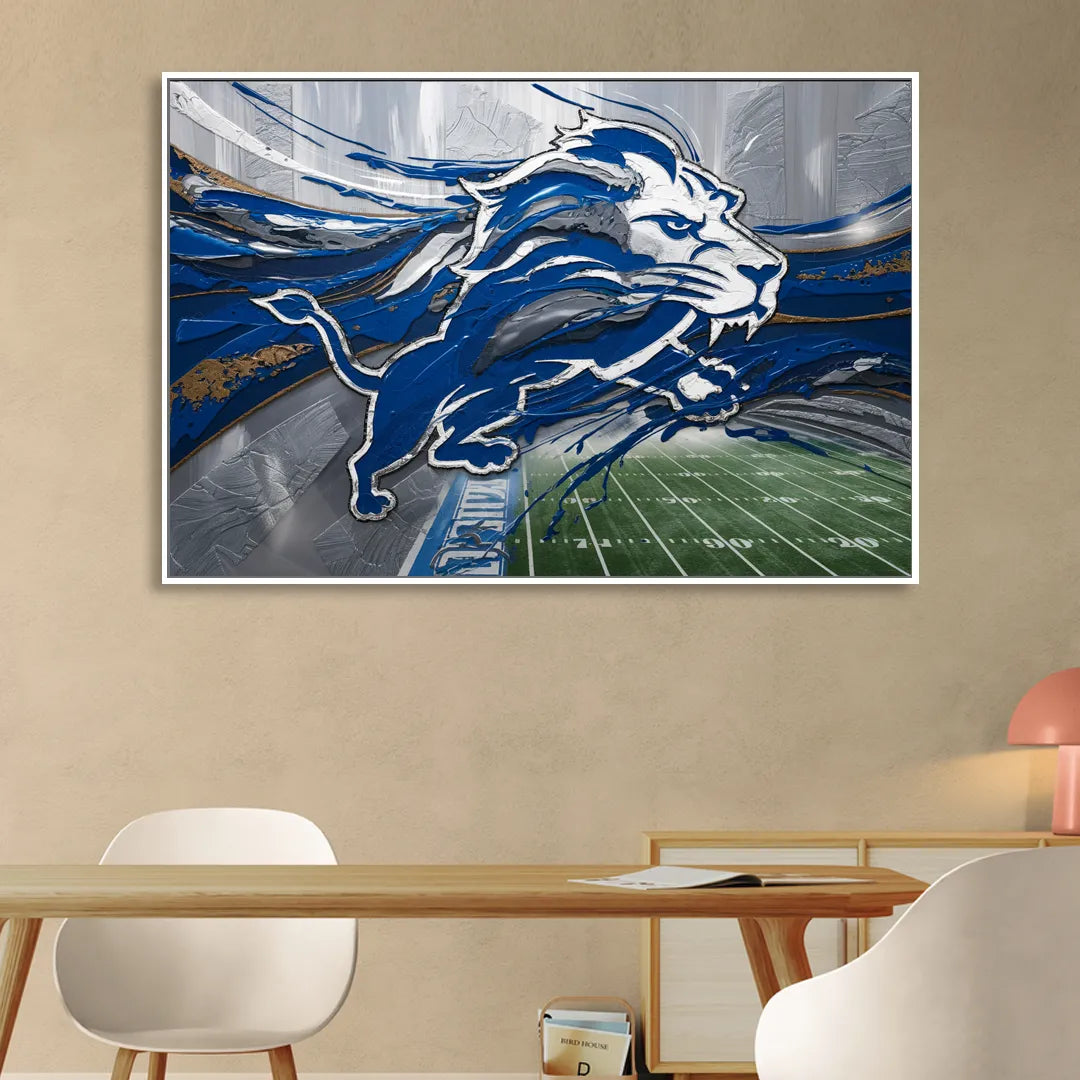Detroit Lions Football Sitting Room - White Canvas Wall Art