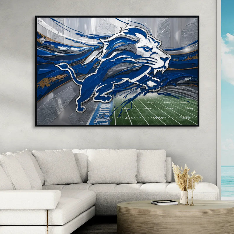 Detroit Lions Football Sitting Room - Black Canvas Wall Art