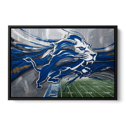 Detroit Lions Football Front - Black Canvas Wall Art