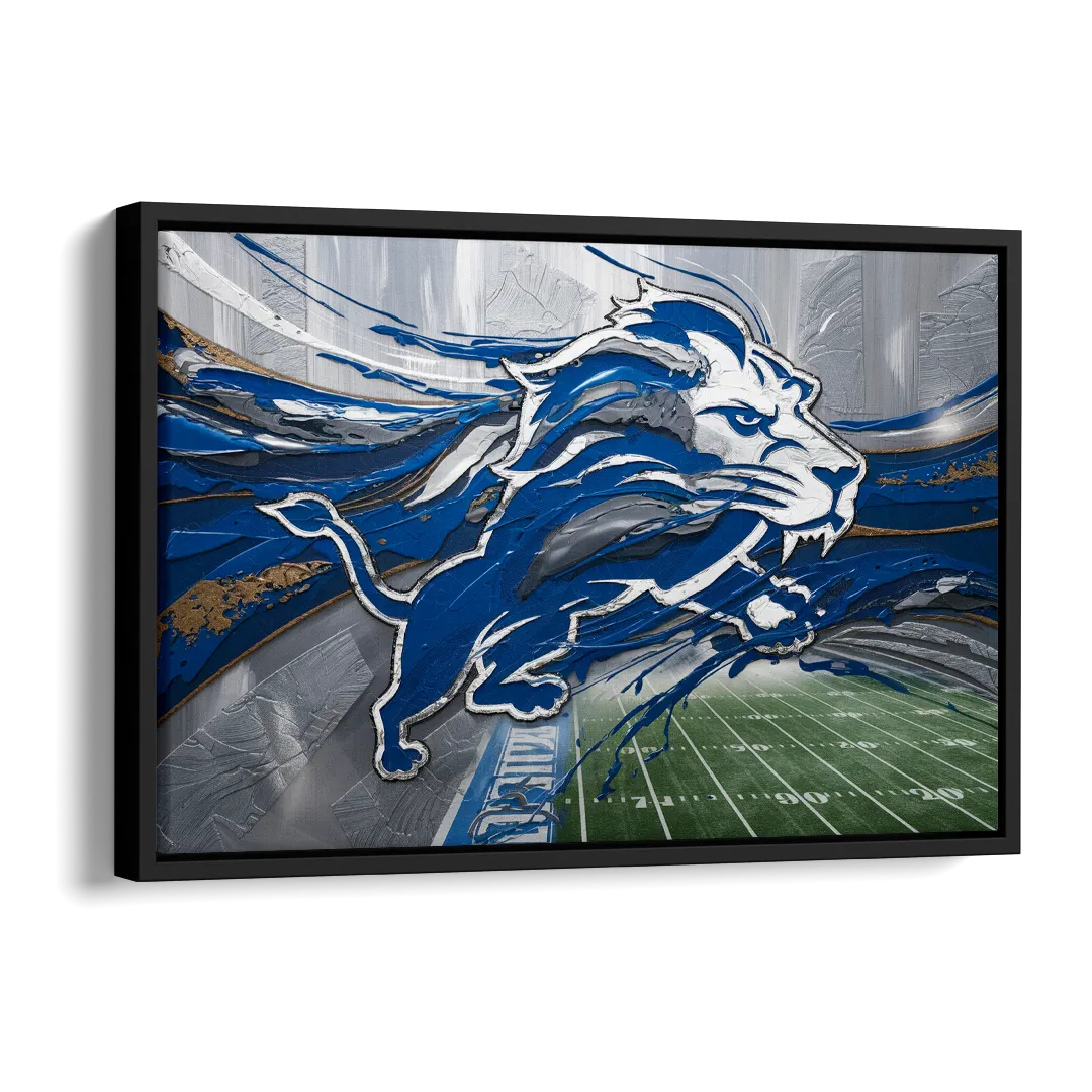 Detroit Lions Football Side - Black Canvas Wall Art
