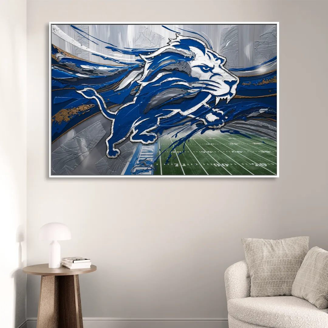 Detroit Lions Football Living Room - White Canvas Wall Art