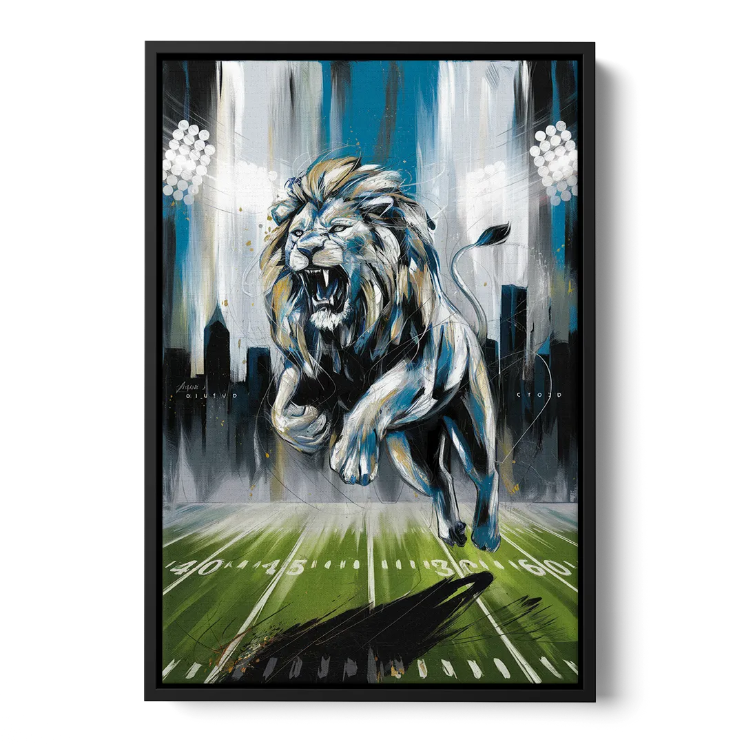 Detroit Lions Team Spirit Front - Black Canvas Wall Art