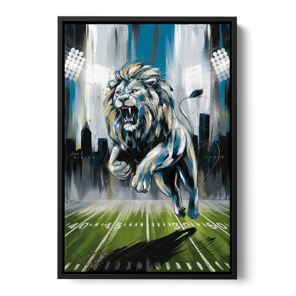 Detroit Lions Team Spirit Front - Black Canvas Wall Art