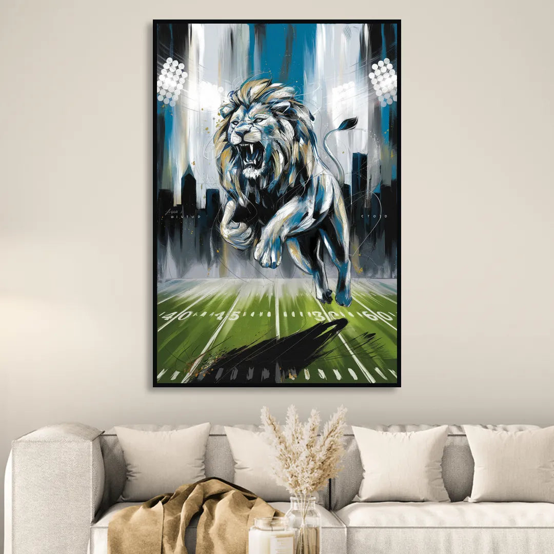 Detroit Lions Team Spirit Sitting Room - Black Canvas Wall Art