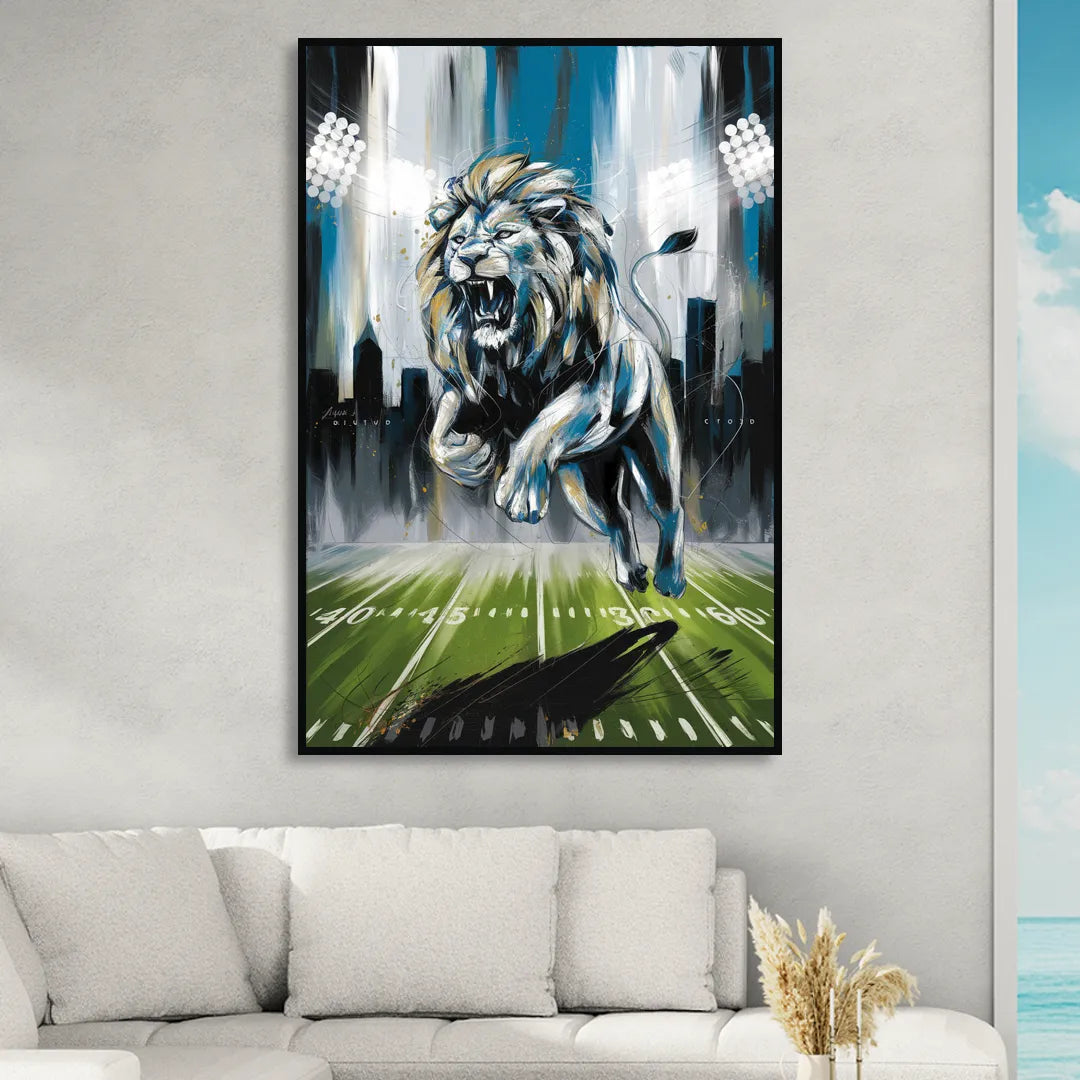Detroit Lions Team Spirit Living Room - Black Canvas Wall Art