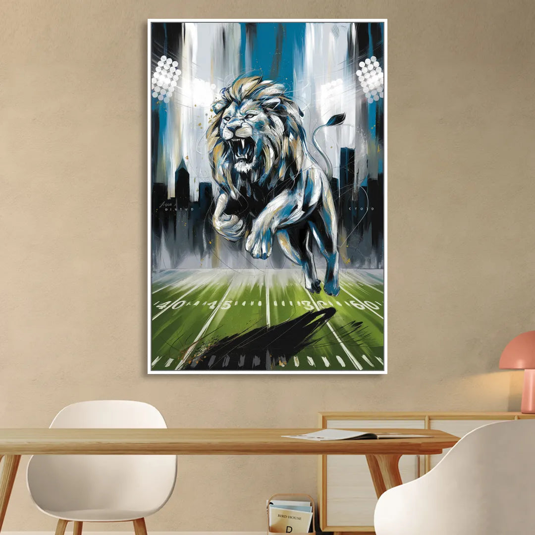 Detroit Lions Team Spirit Living Room - White Canvas Wall Art