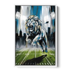 Detroit Lions Team Spirit - White Framed Canvas Wall Art - Front