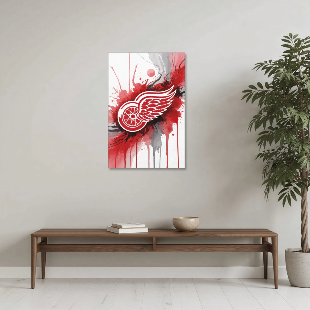 Detroit Red Wings Abstract Watercolor Art with Dynamic Elements - Canvas Wall Art - Coffee Table - 24x36