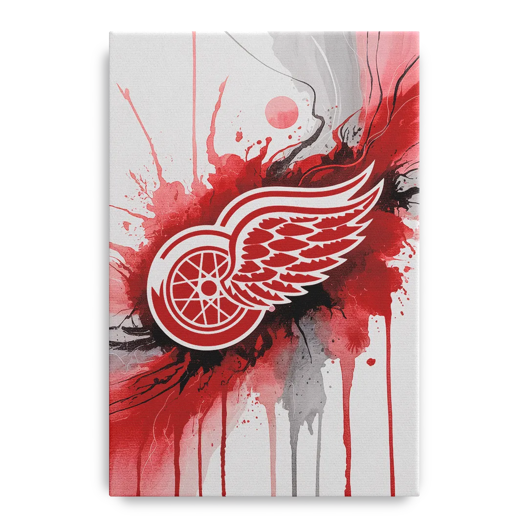 Detroit Red Wings Abstract Watercolor Art with Dynamic Elements - Canvas Wall Art