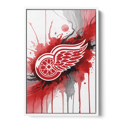 Detroit Red Wings Abstract Watercolor Art with Dynamic Elements - White Frame Canvas