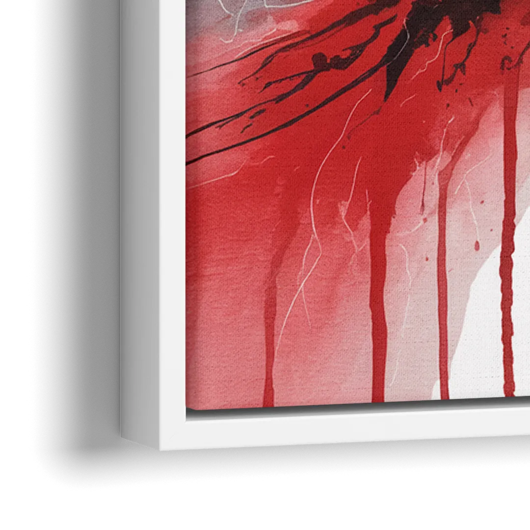 Detroit Red Wings Abstract Watercolor Art with Dynamic Elements - Close-Up White Frame Canvas