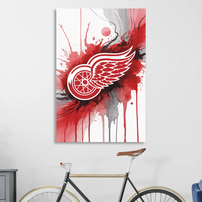 Detroit Red Wings Abstract Watercolor Art with Dynamic Elements Living Room - Canvas Wall Art
