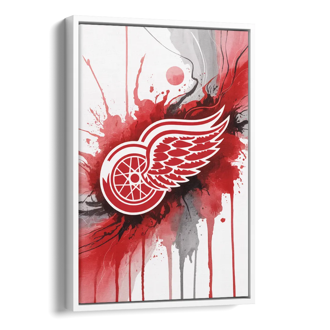 Detroit Red Wings Abstract Watercolor Art with Dynamic Elements Side - White Canvas Wall Art