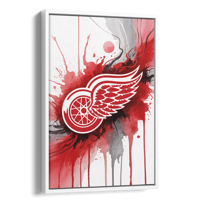 Detroit Red Wings Abstract Watercolor Art with Dynamic Elements Side - White Canvas Wall Art