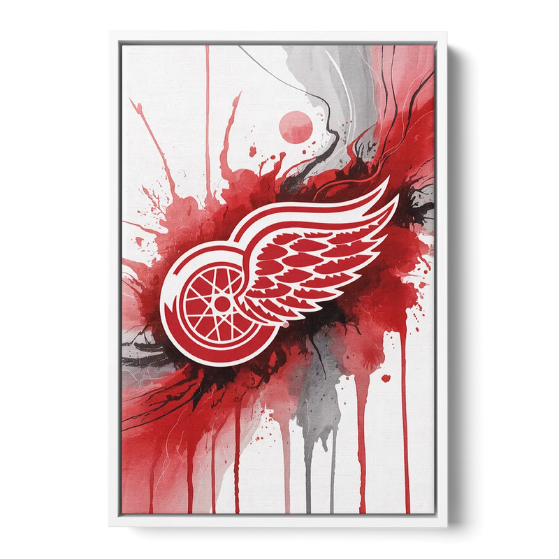 Detroit Red Wings Abstract Watercolor Art with Dynamic Elements Front - White Canvas Wall Art