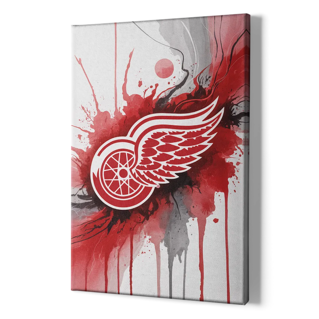 Detroit Red Wings Abstract Watercolor Art with Dynamic Elements - Canvas Print Art Sides