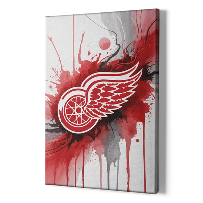 Detroit Red Wings Abstract Watercolor Art with Dynamic Elements - Canvas Print Art Sides