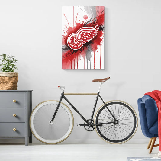 Detroit Red Wings Abstract Watercolor Art with Dynamic Elements - Canvas Wall Art Living Room