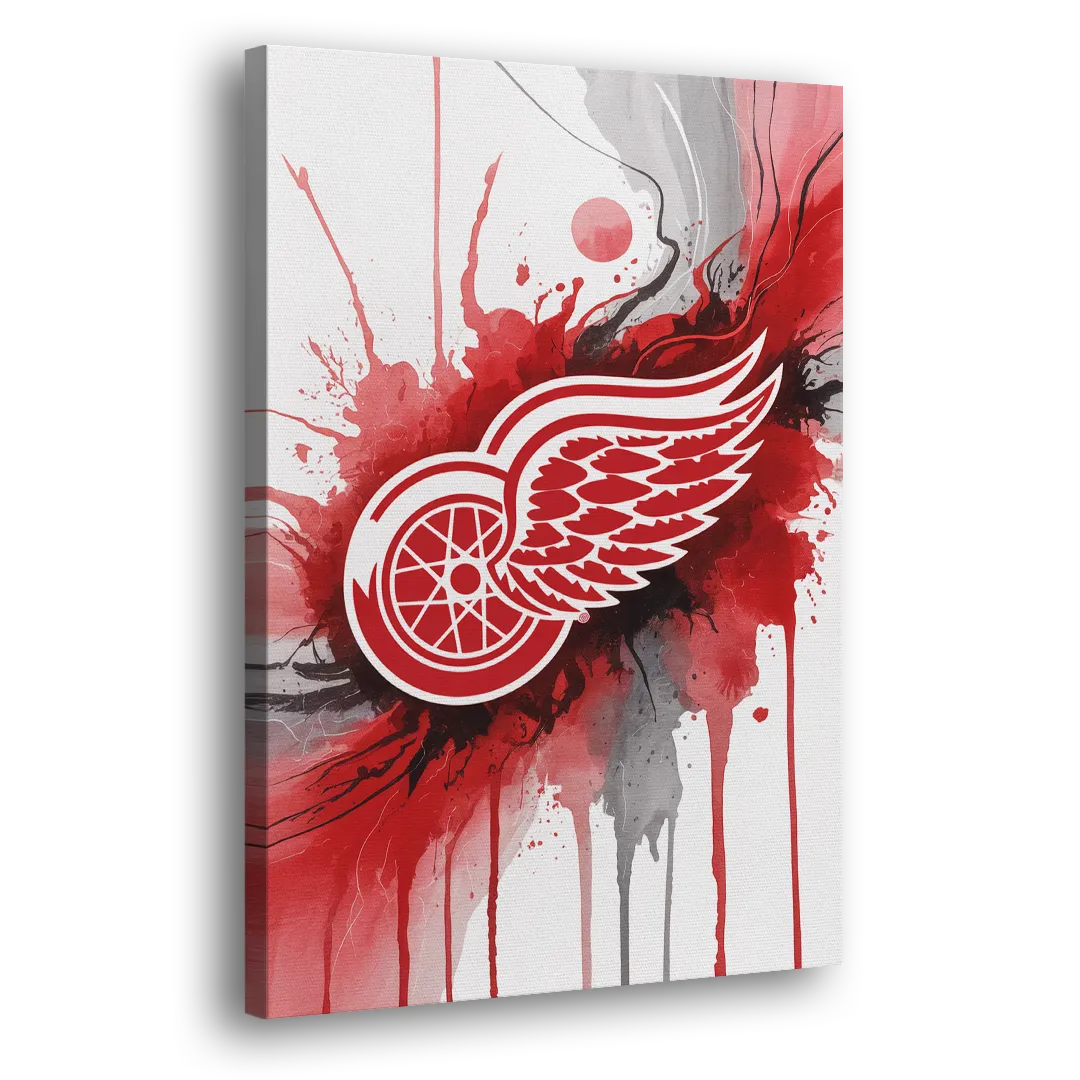 Detroit Red Wings Abstract Watercolor Art with Dynamic Elements Side - Canvas Wall Art