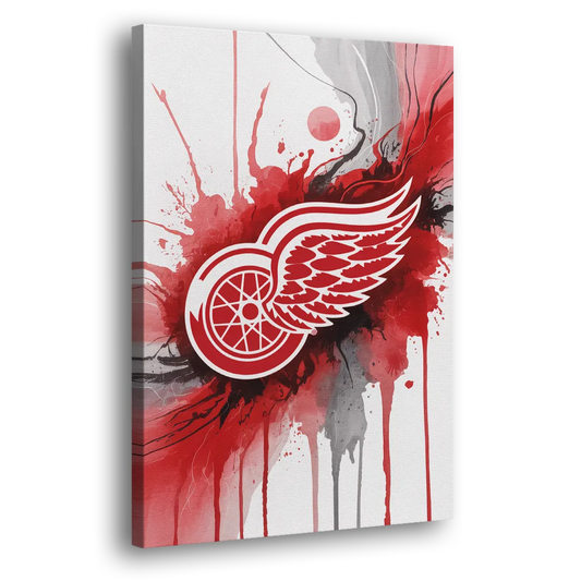 Detroit Red Wings Abstract Watercolor Art with Dynamic Elements Side - Canvas Wall Art