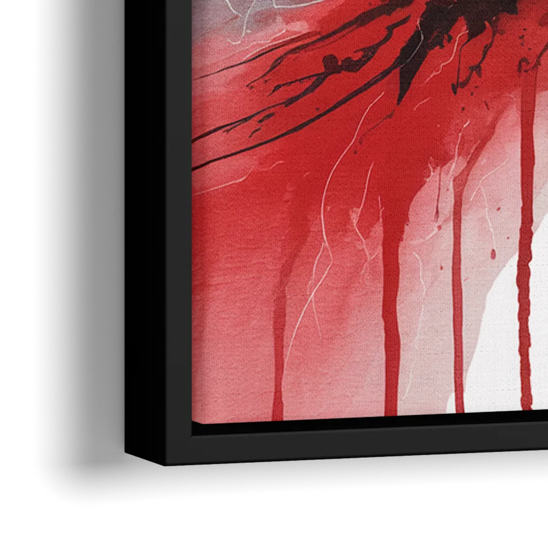 Detroit Red Wings Abstract Watercolor Art with Dynamic Elements - Close-Up Black Frame Canvas