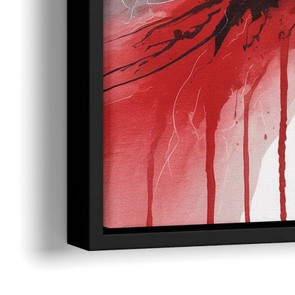 Detroit Red Wings Abstract Watercolor Art with Dynamic Elements - Close-Up Black Frame Canvas