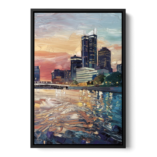 Detroit Riverfront View - Black Framed Canvas Wall Art - Front