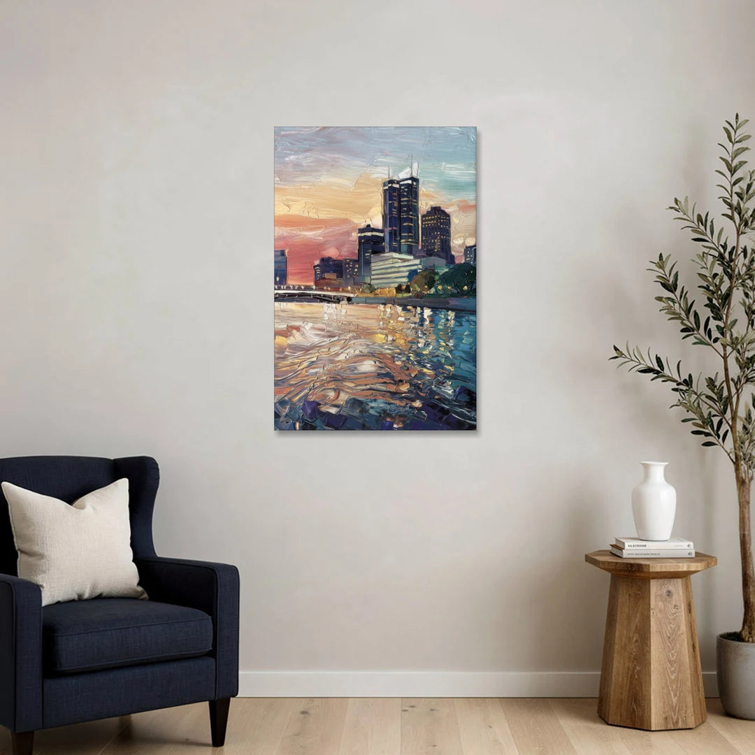 Detroit Riverfront View - Canvas Wall Art - Sofa - 24x36