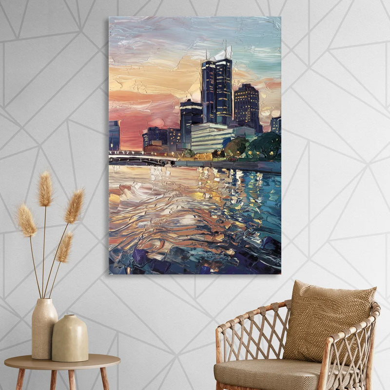 Detroit Riverfront View Sitting Room - Canvas Wall Art