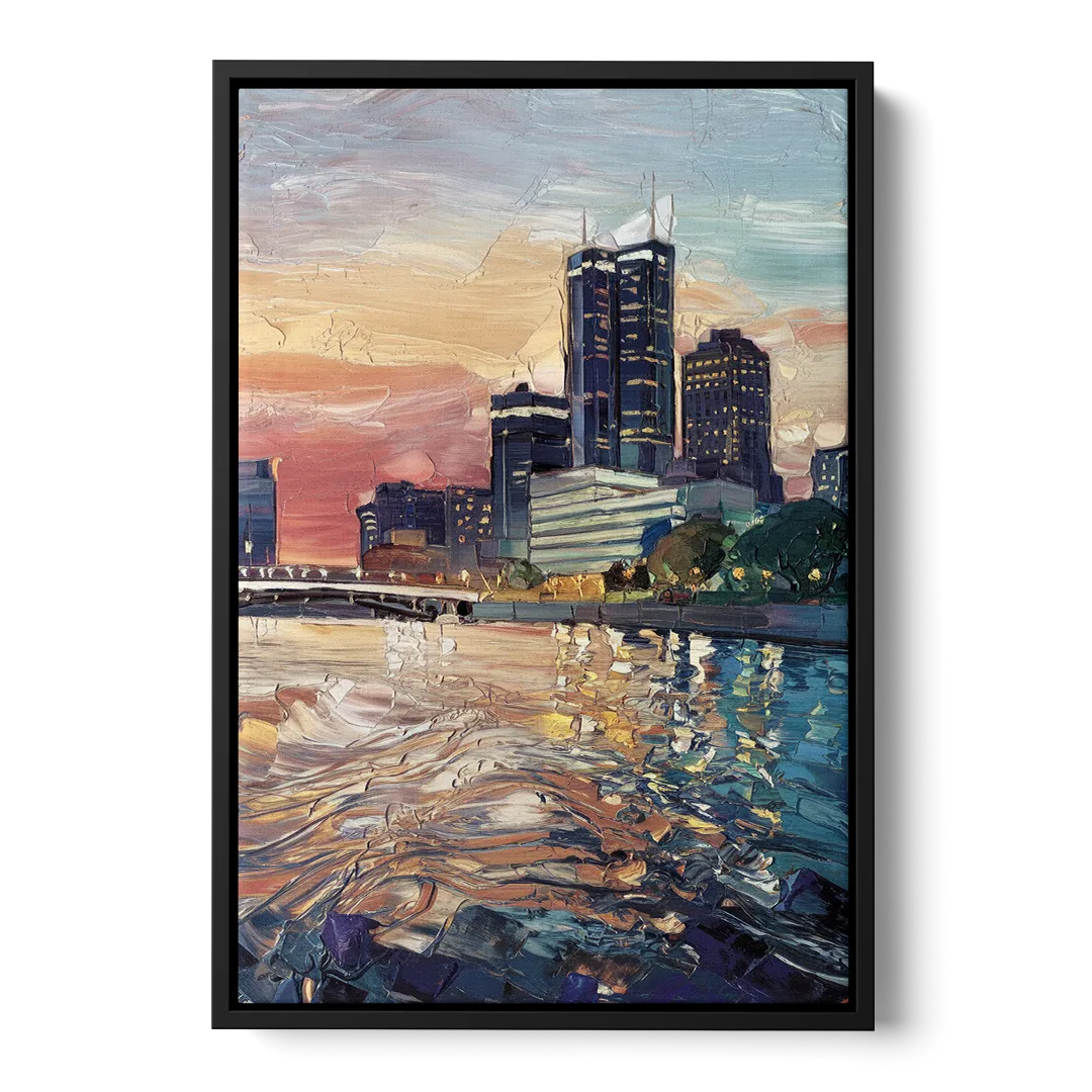 Detroit Riverfront View Front - Black Canvas Wall Art