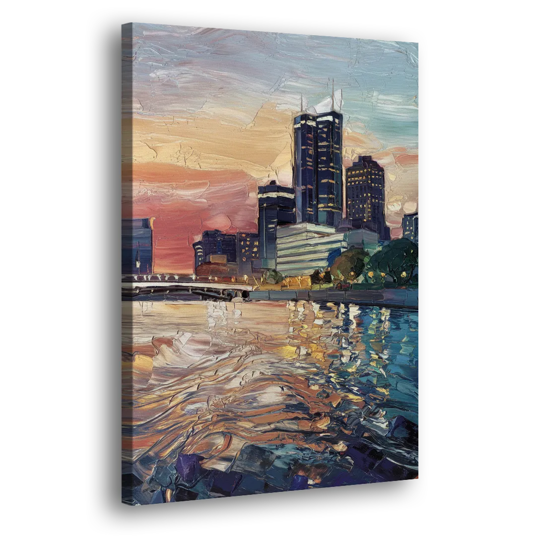 Detroit Riverfront View Side - Canvas Wall Art