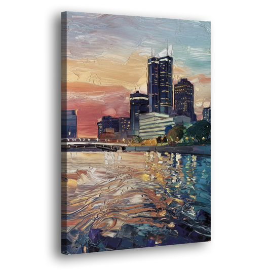 Detroit Riverfront View Side - Canvas Wall Art