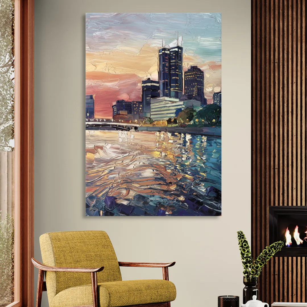 Detroit Riverfront View Living Room - Canvas Wall Art
