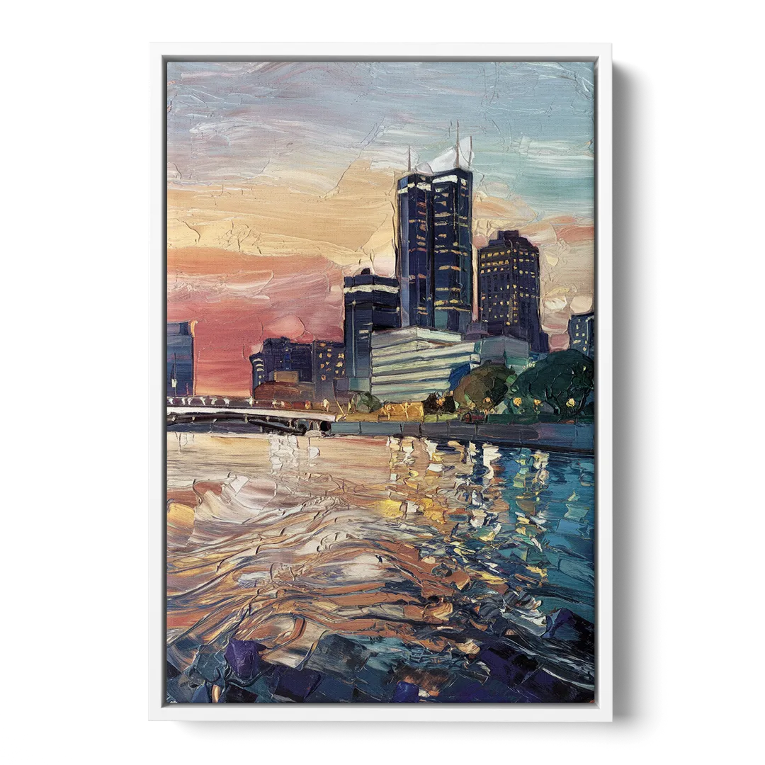 Detroit Riverfront View Front - White Canvas Wall Art