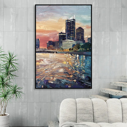 Detroit Riverfront View Living Room - Black Canvas Wall Art
