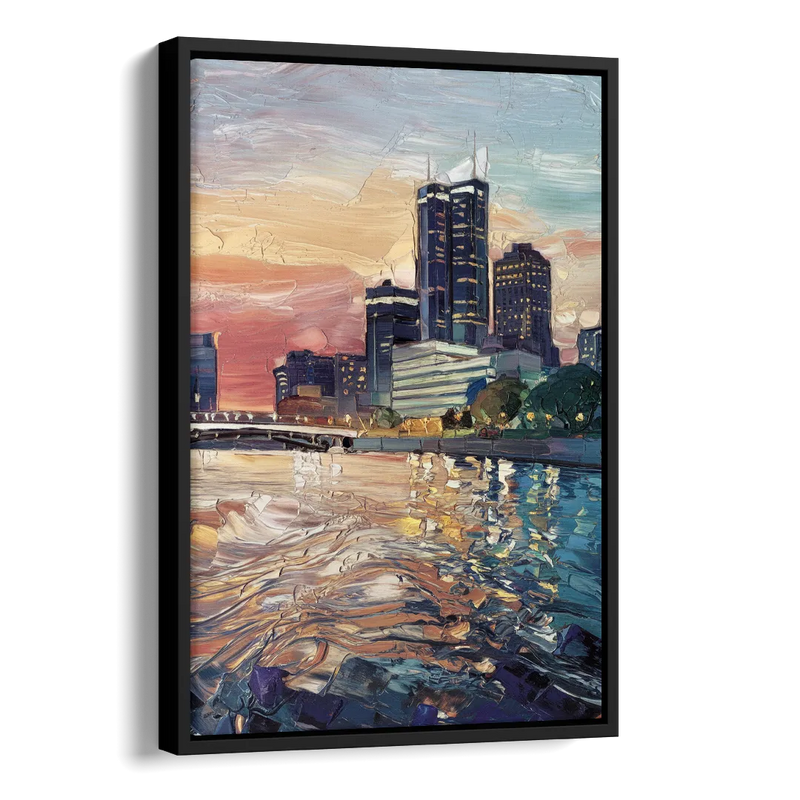 Detroit Riverfront View Side - Black Canvas Wall Art