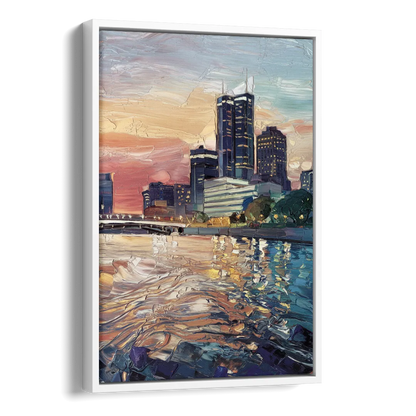 Detroit Riverfront View Side - White Canvas Wall Art