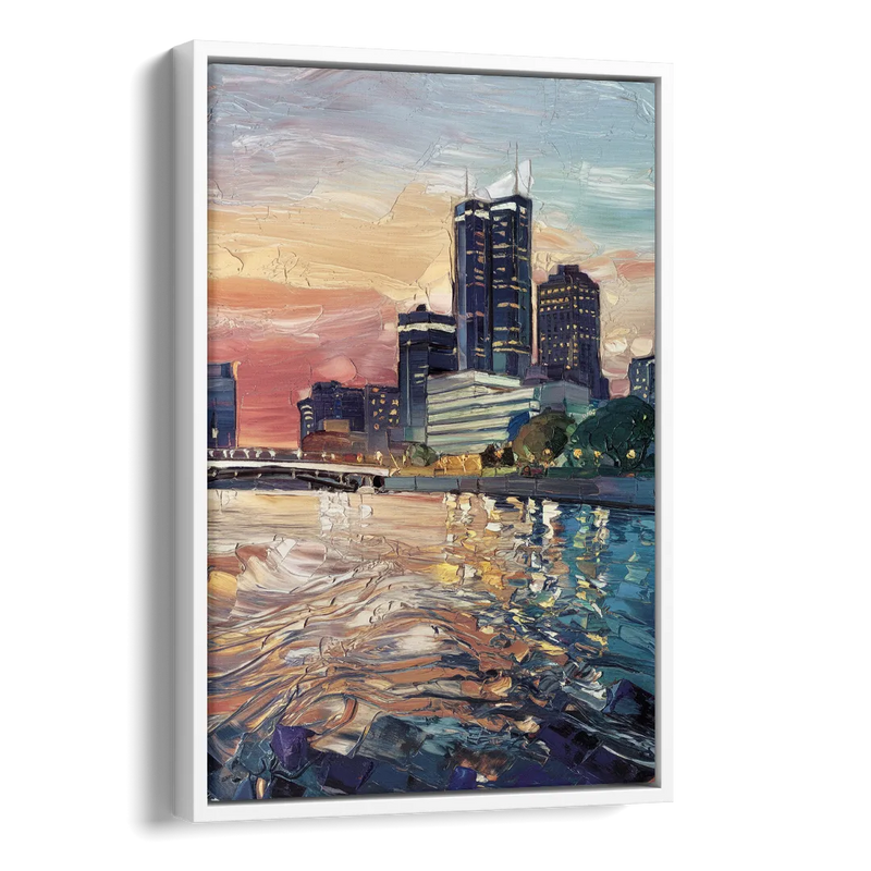 Detroit Riverfront View Side - White Canvas Wall Art