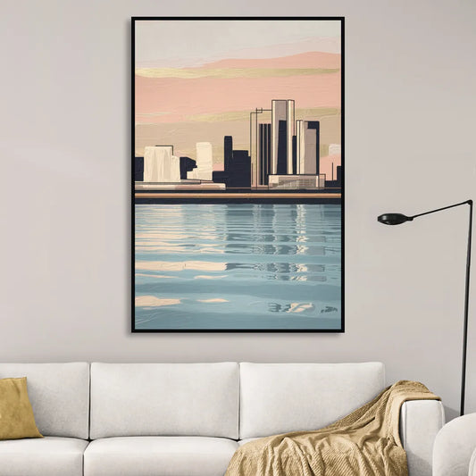 Detroit Riverwalk Serenity Living Room - Black Canvas Wall Art