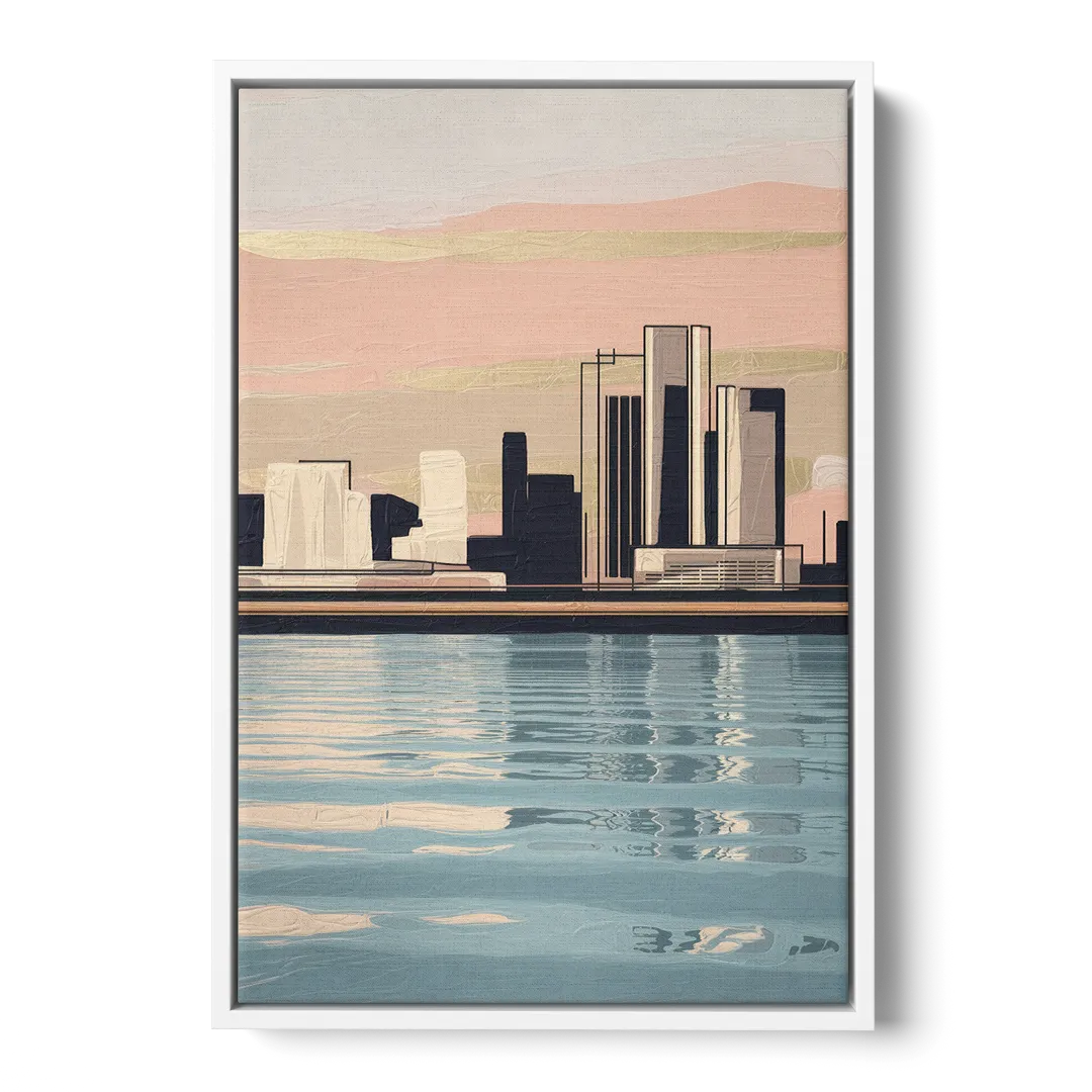 Detroit Riverwalk Serenity Front - White Canvas Wall Art