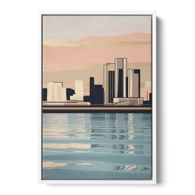 Detroit Riverwalk Serenity Front - White Canvas Wall Art
